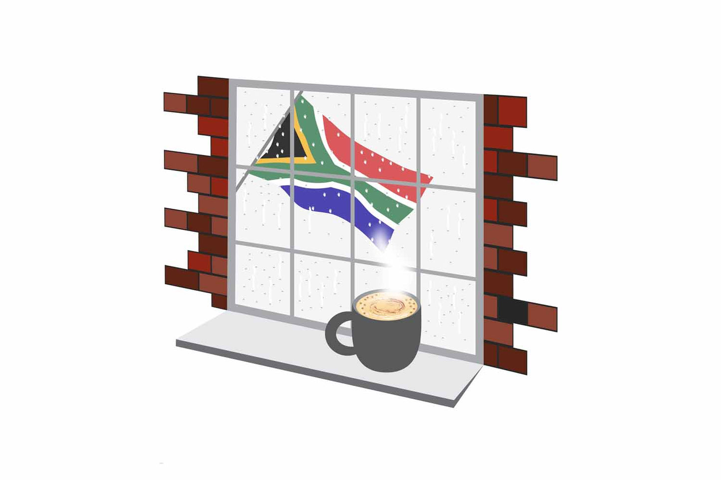South Africa Coffee Rain Window Vector Illustration | Cozy Café Scene