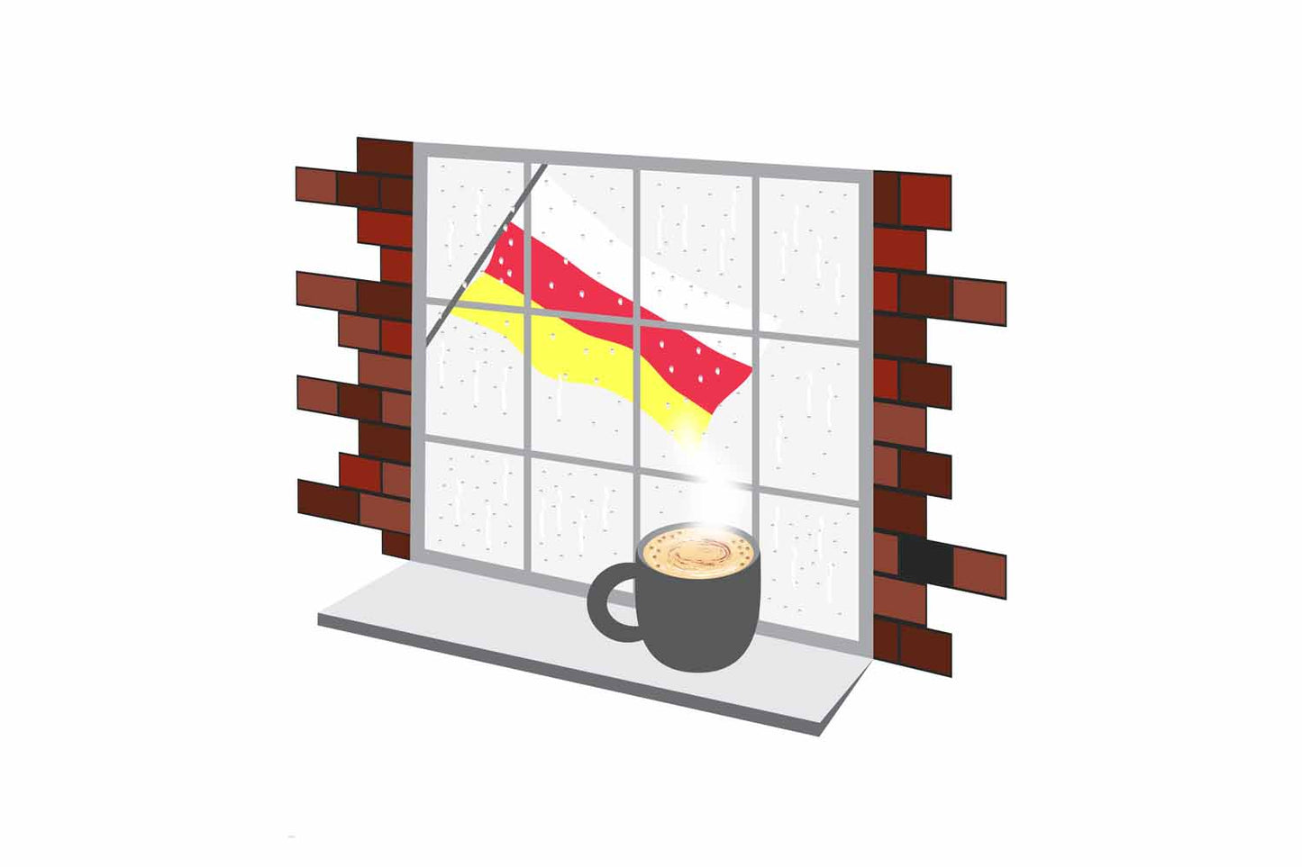 South Ossetia Coffee Rain Window Vector Illustration | Cozy Café Scene