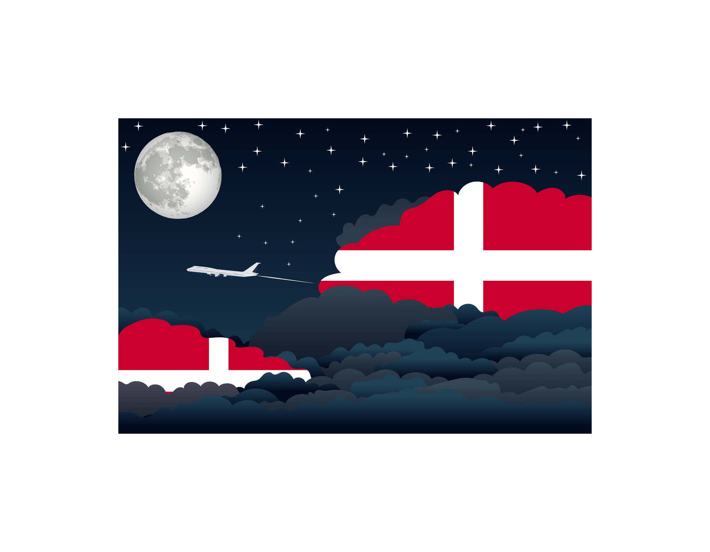 Sovereign Military Order of Malta Airplane Night Clouds Vector Illustrations | Aviation Night Sky Collection