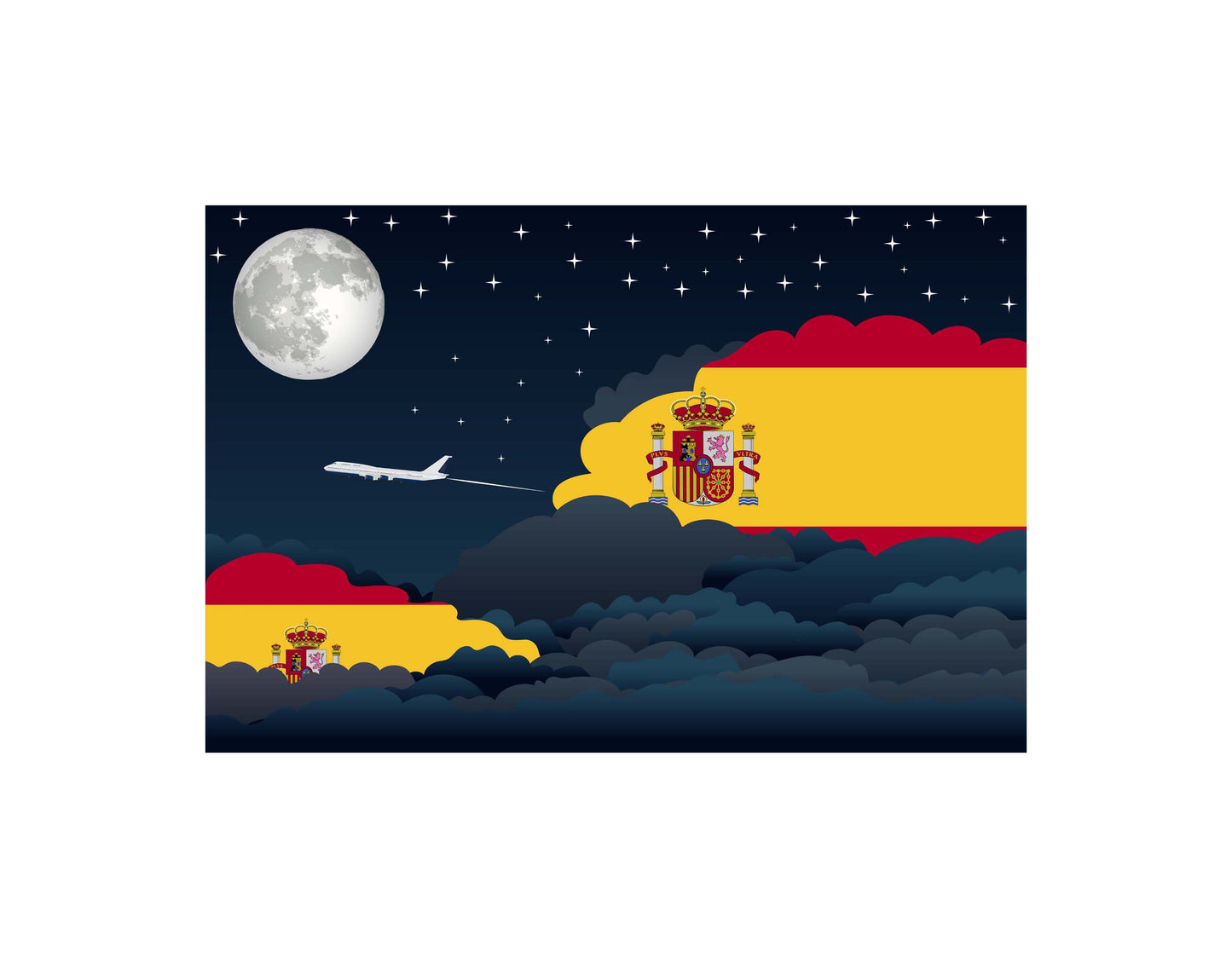 Spain Airplane Night Clouds Vector Illustrations | Aviation Night Sky Collection