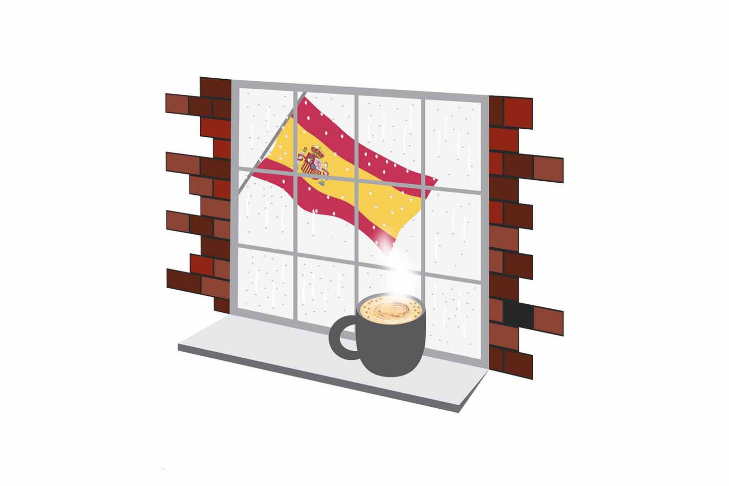 Spain Coffee Rain Window Vector Illustration | Cozy Café Scene