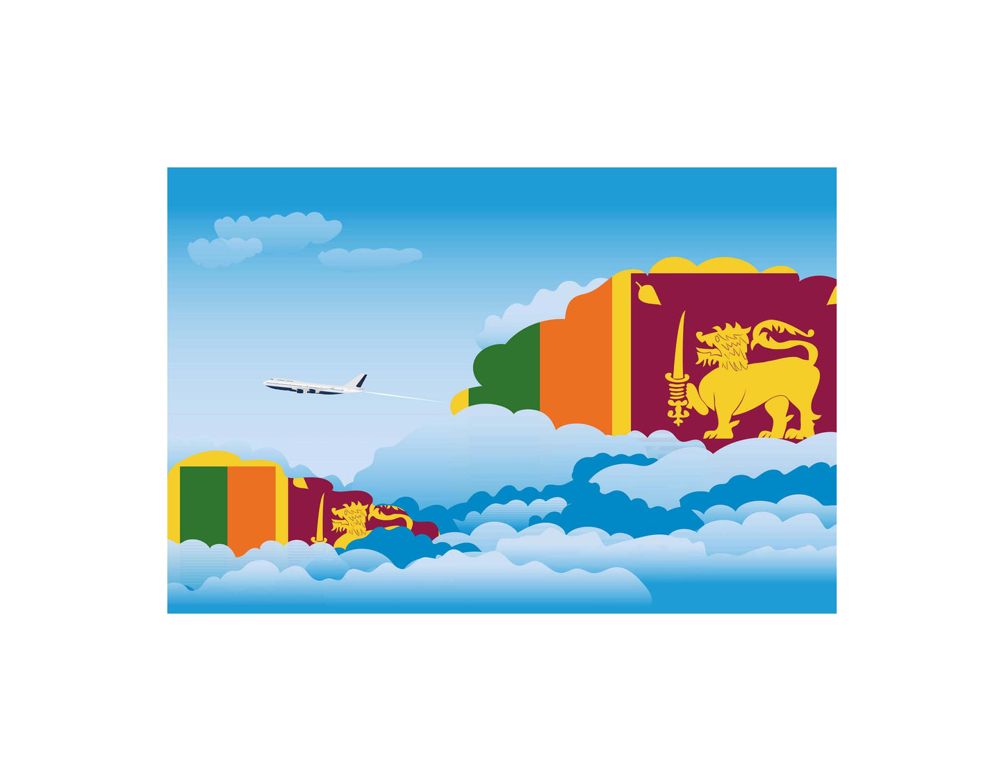 Sri Lanka Airplane Day Clouds Vector Illustration | Travel & Aviation Sky Scene