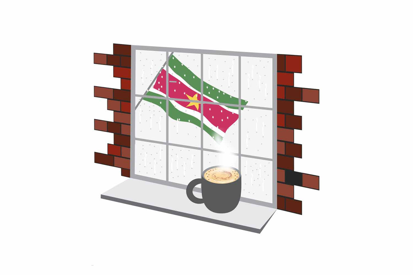 Suriname Coffee Rain Window Vector Illustration | Cozy Café Scene