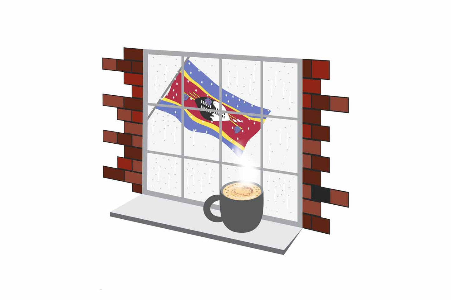 Swaziland Coffee Rain Window Vector Illustration | Cozy Café Scene