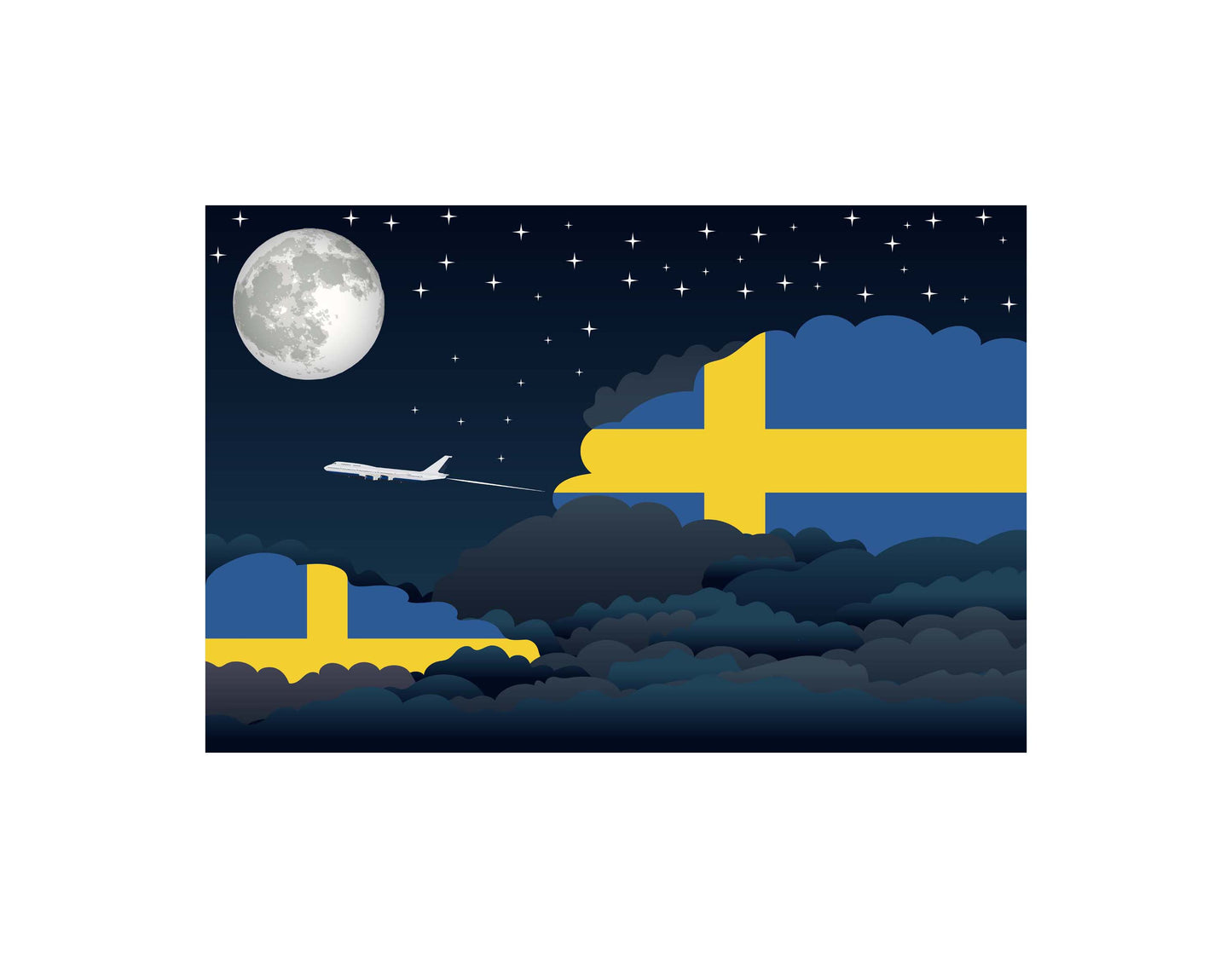 Sweden Airplane Night Clouds Vector Illustrations | Aviation Night Sky Collection