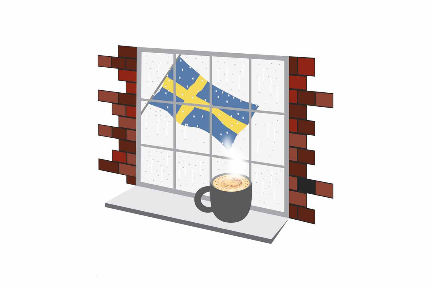 Sweden Coffee Rain Window Vector Illustration | Cozy Café Scene
