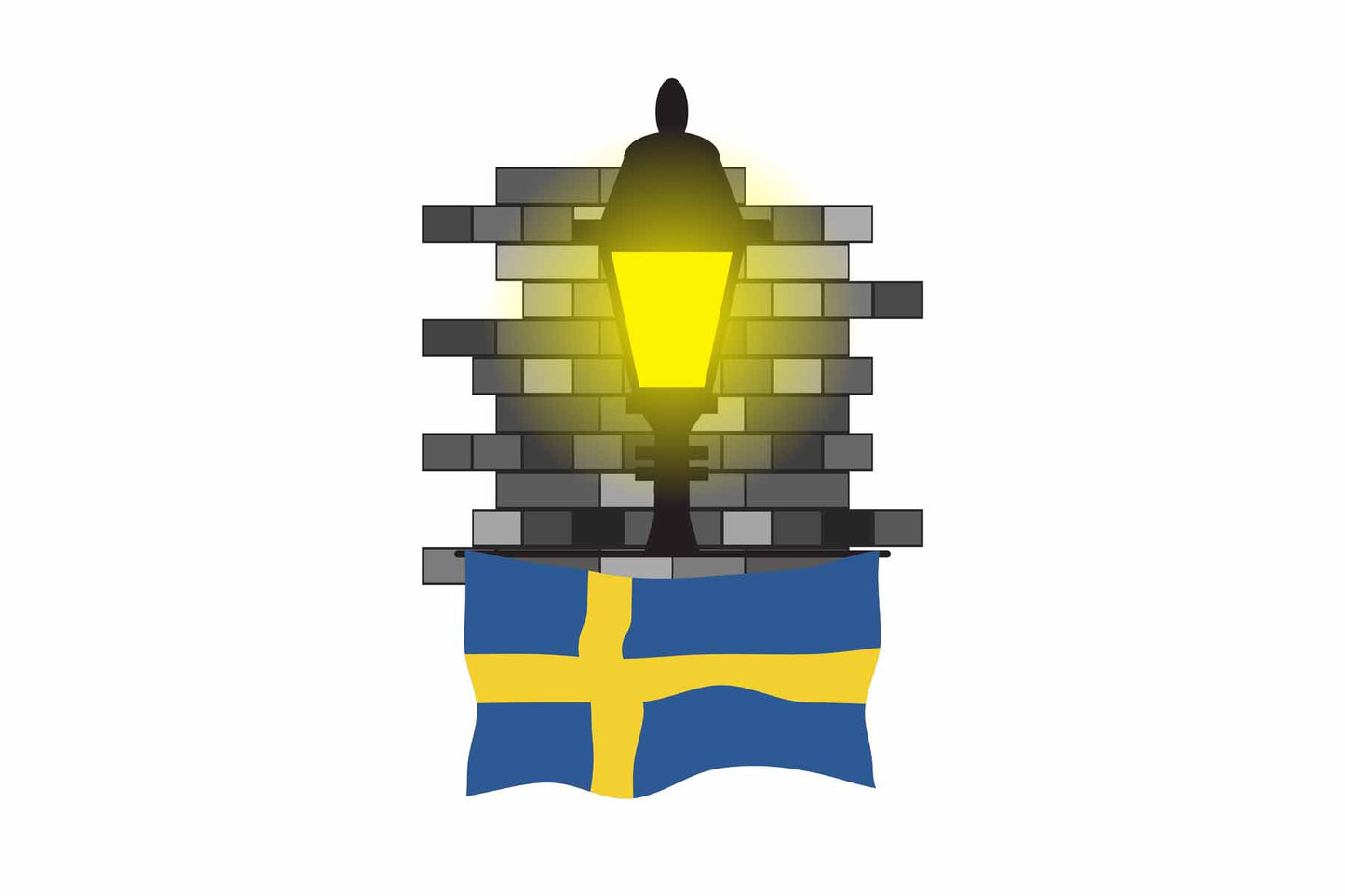 Sweden World Street Lamp Bricks Dark Night Vector Illustrations | Moonlit Urban Landscape Collection