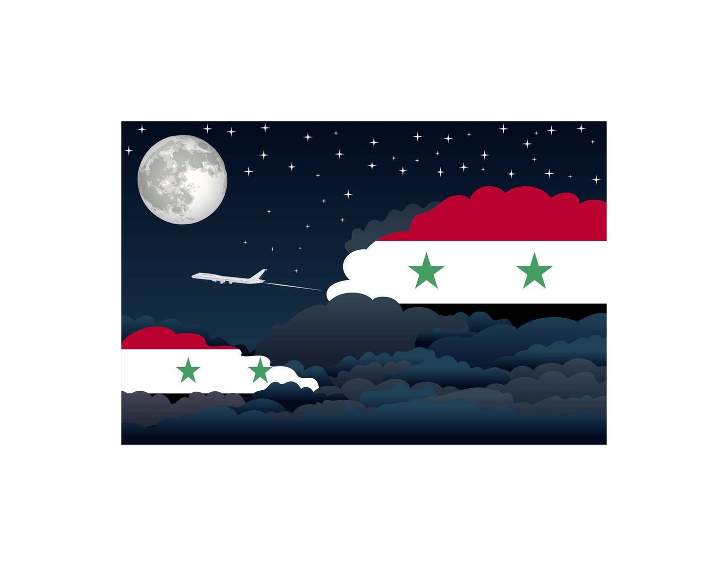 Syria Airplane Night Clouds Vector Illustrations | Aviation Night Sky Collection