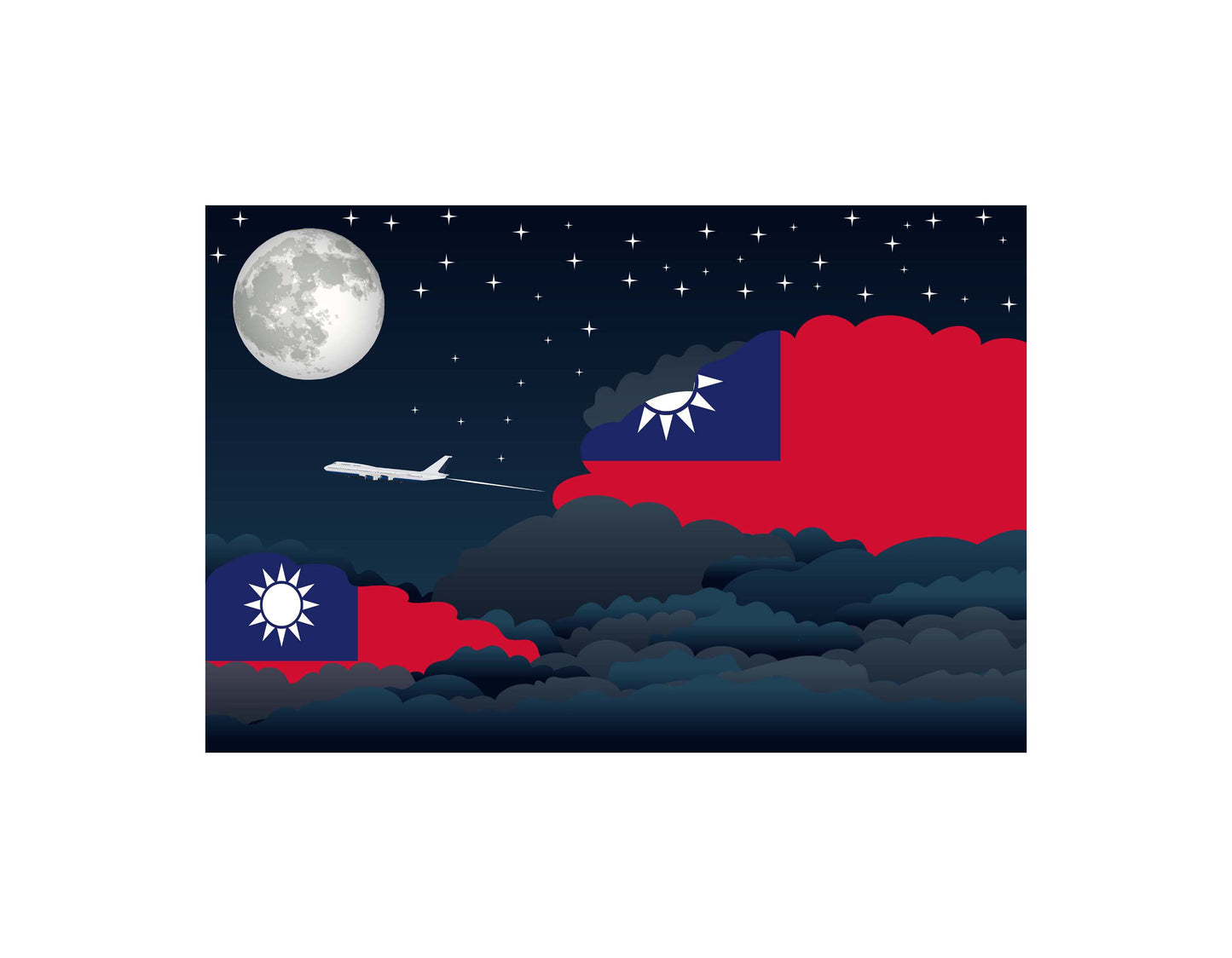 Taiwan Airplane Night Clouds Vector Illustrations | Aviation Night Sky Collection