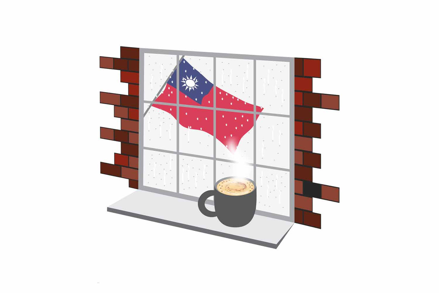 Taiwan Coffee Rain Window Vector Illustration | Cozy Café Scene