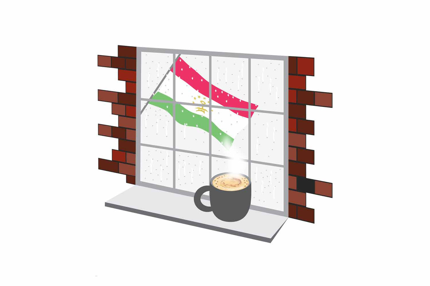 Tajikistan Coffee Rain Window Vector Illustration | Cozy Café Scene