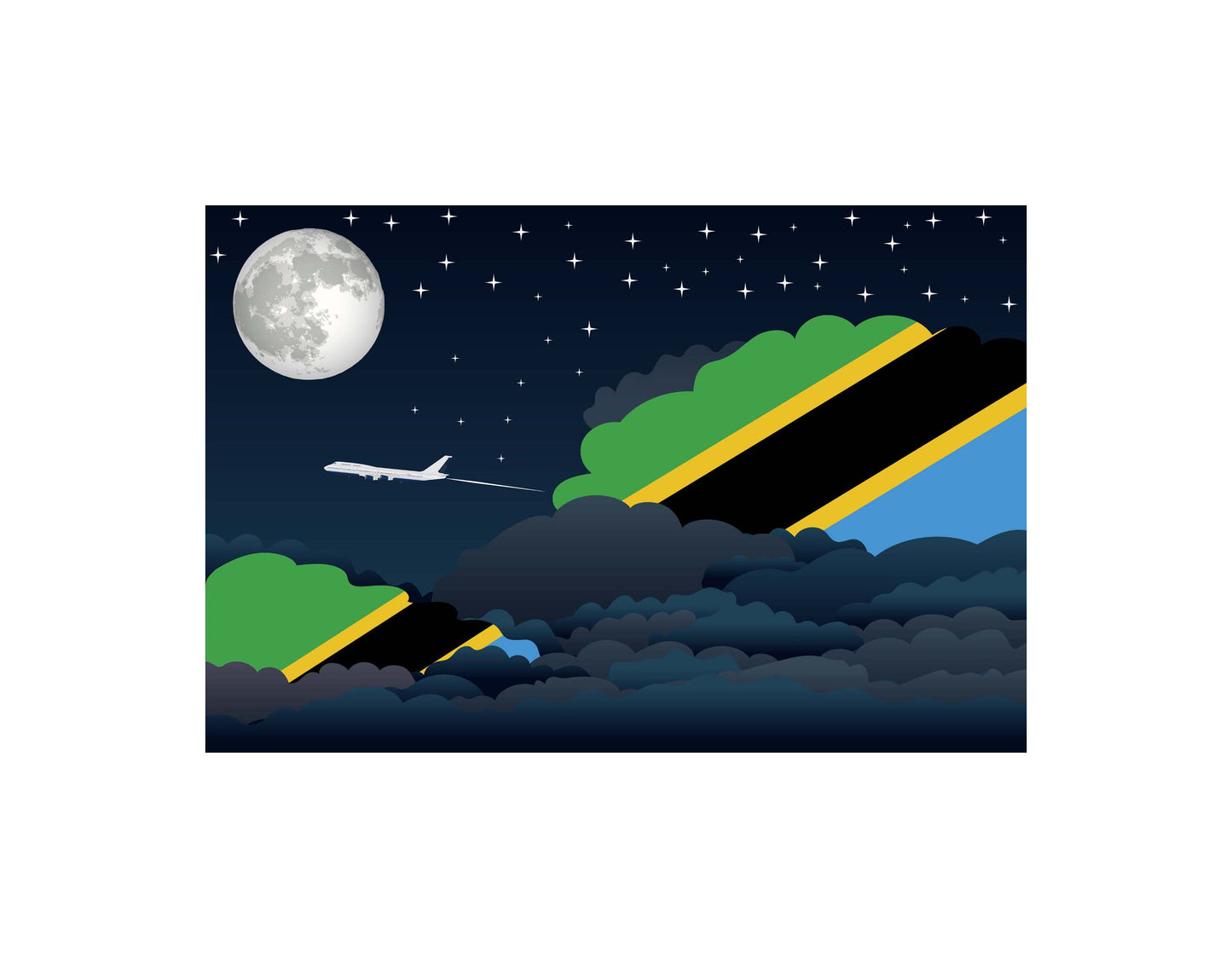 Tanzania Airplane Night Clouds Vector Illustrations | Aviation Night Sky Collection