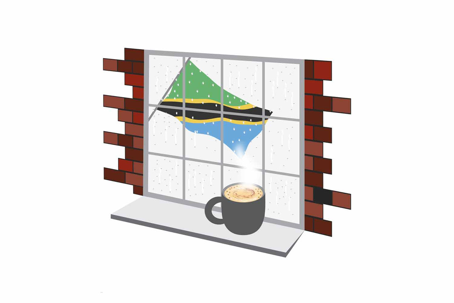 Tanzania Coffee Rain Window Vector Illustration | Cozy Café Scene