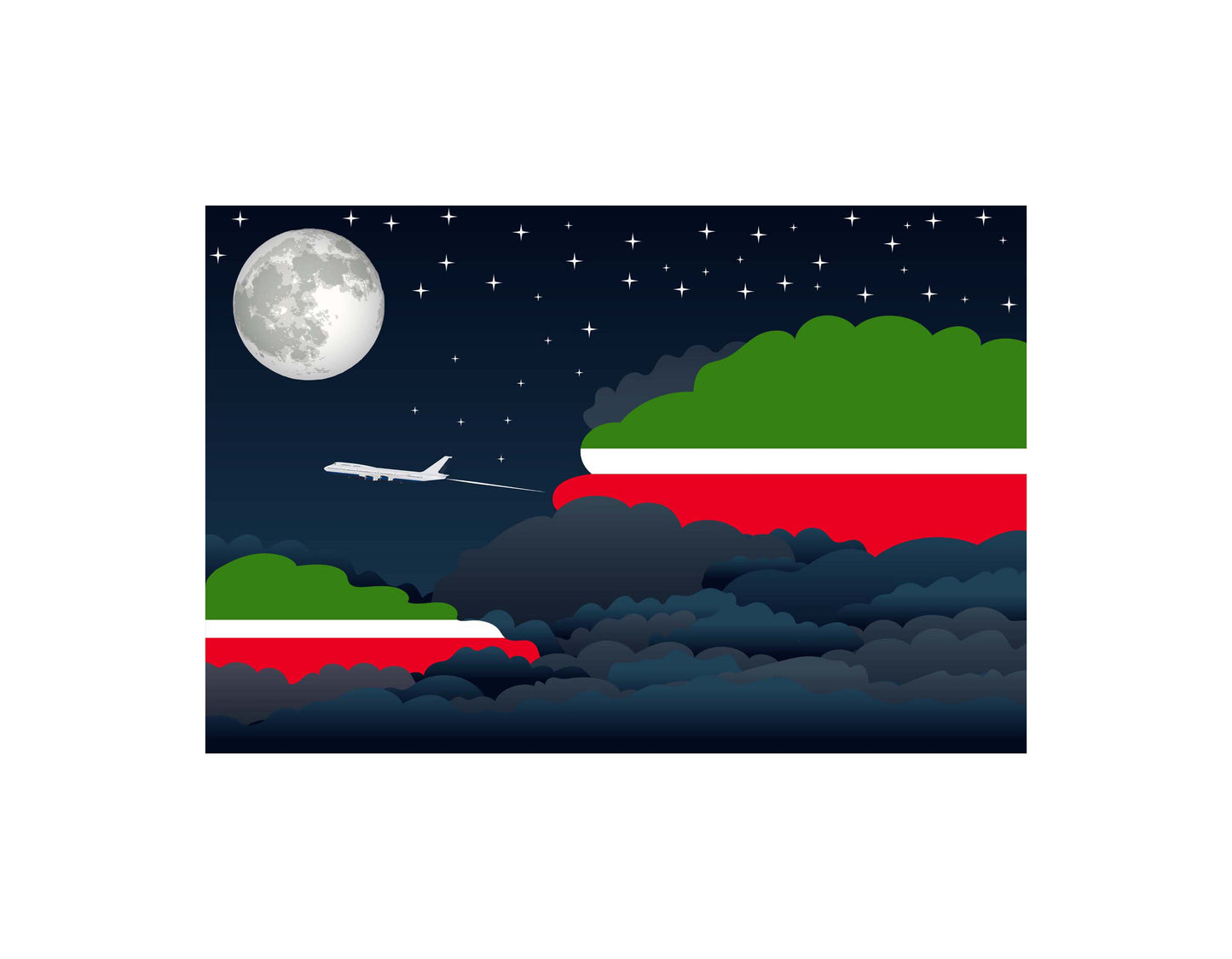 Tatarstan Airplane Night Clouds Vector Illustrations | Aviation Night Sky Collection
