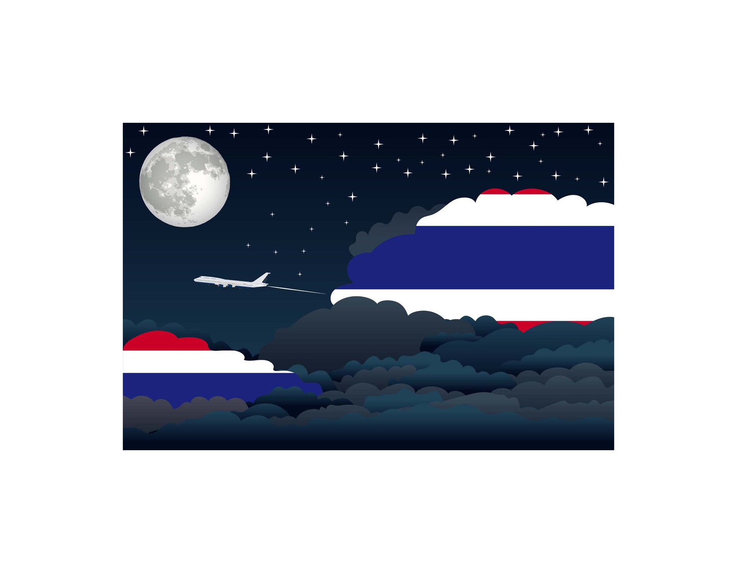 Thailand Airplane Night Clouds Vector Illustrations | Aviation Night Sky Collection