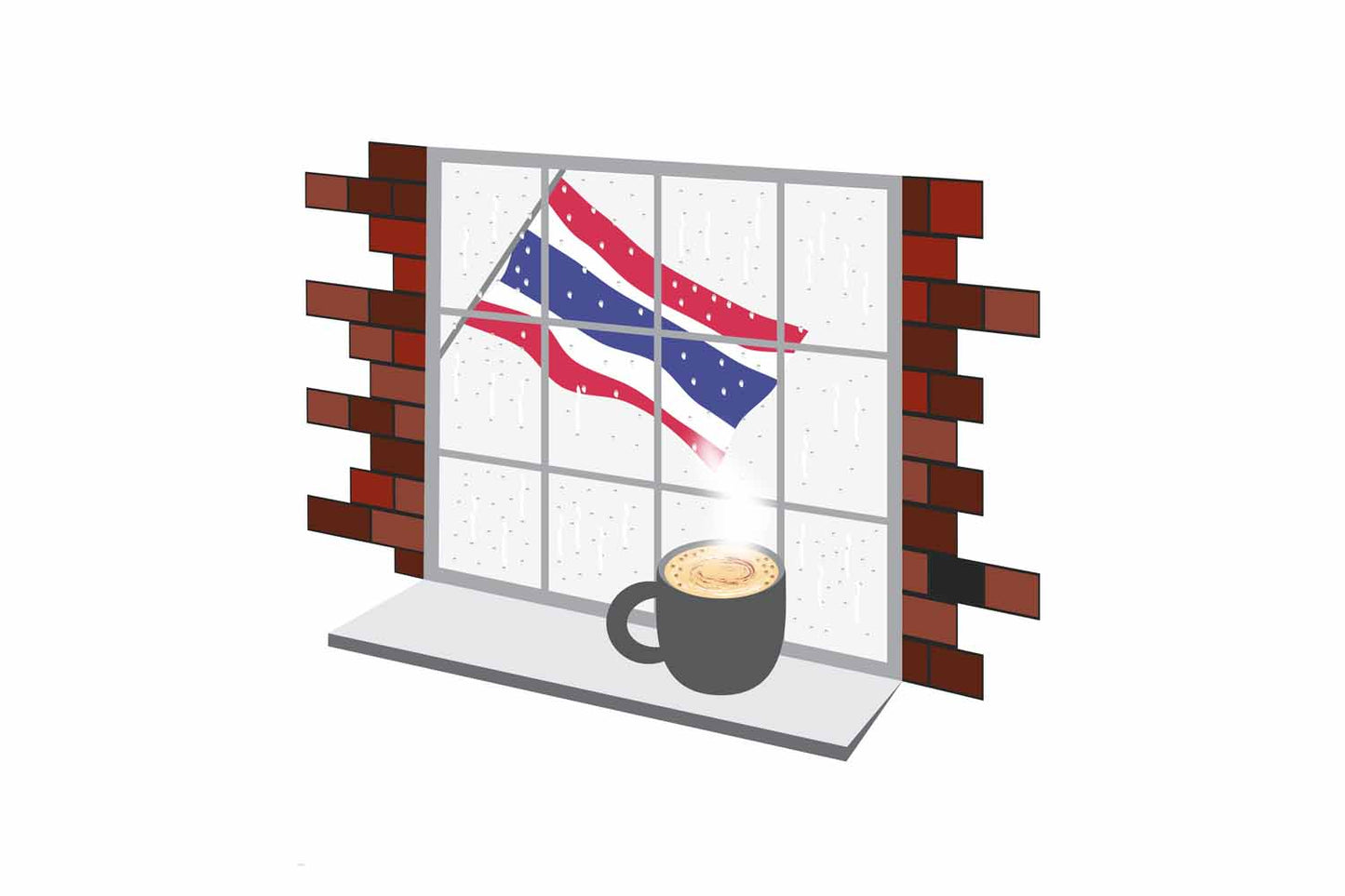 Thailand Coffee Rain Window Vector Illustration | Cozy Café Scene