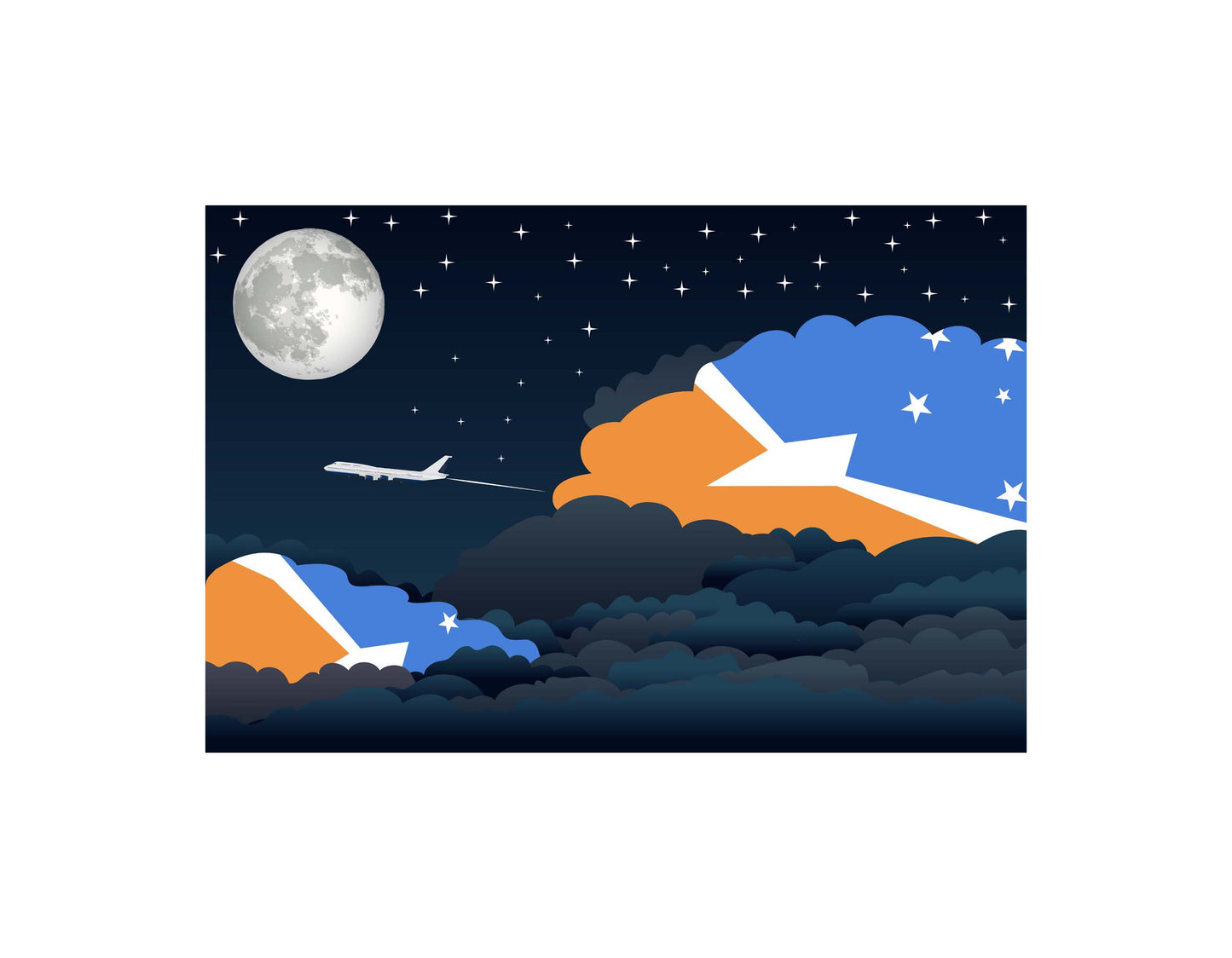 Tierra del Fuego Province Argentina Airplane Night Clouds Vector Illustrations | Aviation Night Sky Collection