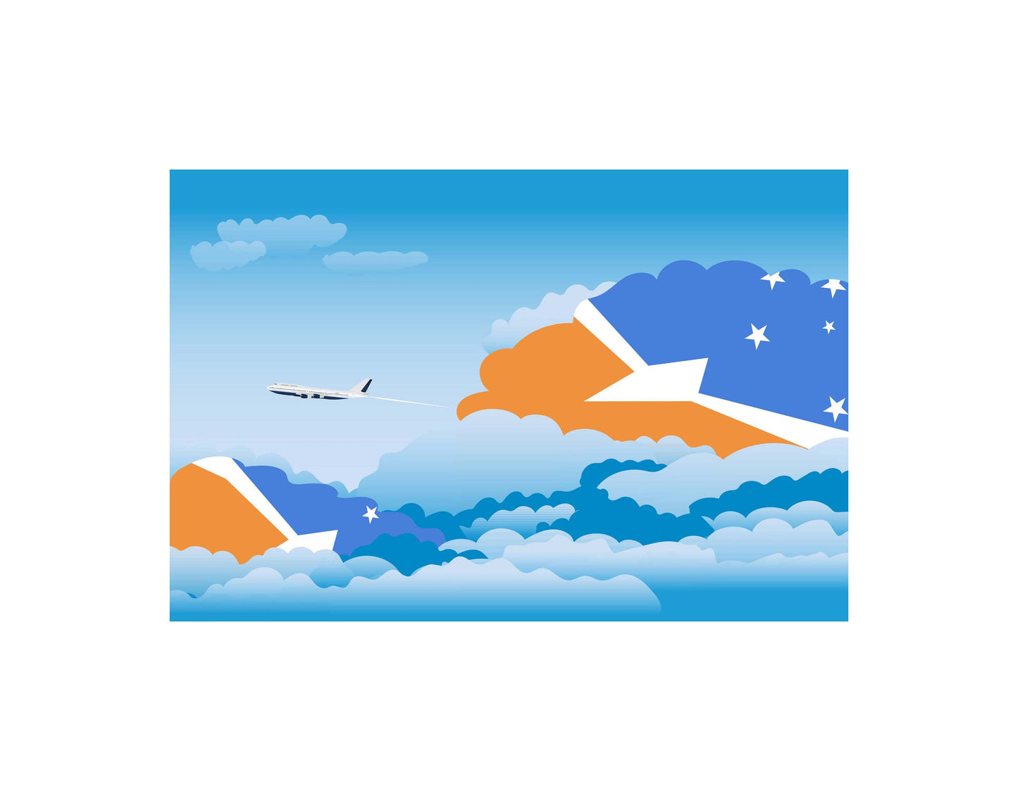 Tierra del Fuego Province Argentina Airplane Day Clouds Vector Illustration | Travel & Aviation Sky Scene