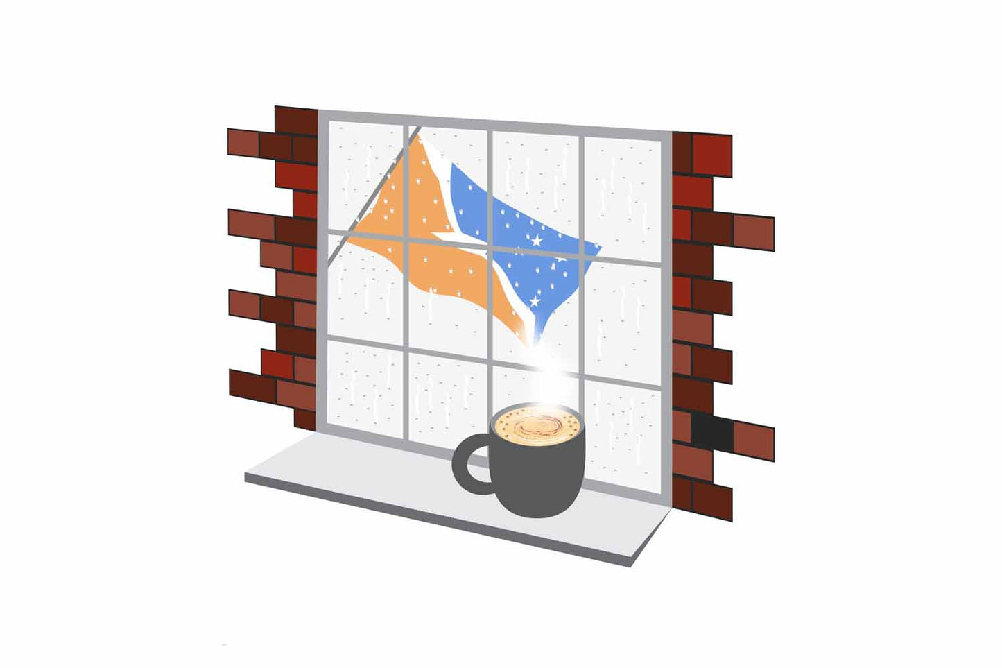 Tierra del Fuego Province Argentina Coffee Rain Window Vector Illustration | Cozy Café Scene