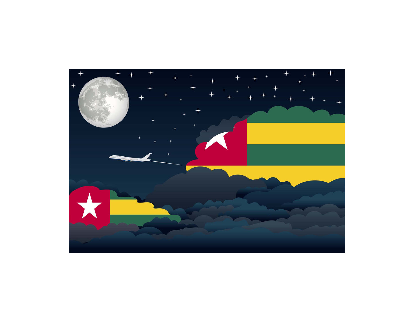 Togo Airplane Night Clouds Vector Illustrations | Aviation Night Sky Collection