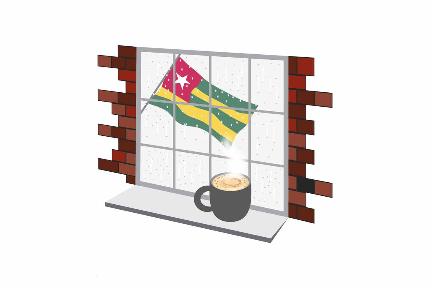 Togo Coffee Rain Window Vector Illustration | Cozy Café Scene