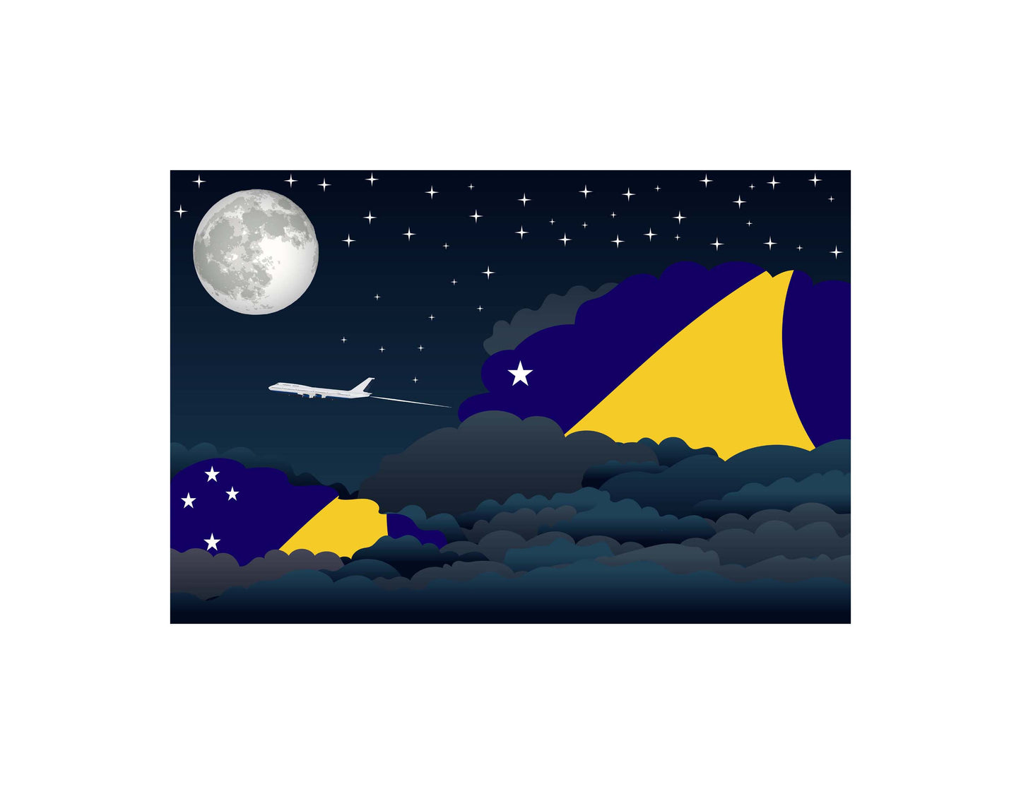 Tokelau Airplane Night Clouds Vector Illustrations | Aviation Night Sky Collection