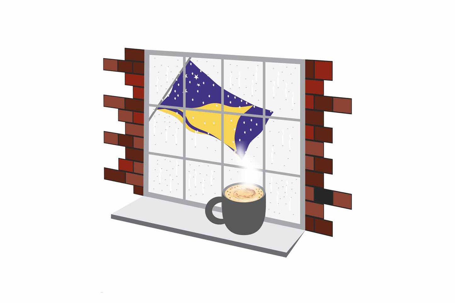 Tokelau Coffee Rain Window Vector Illustration | Cozy Café Scene
