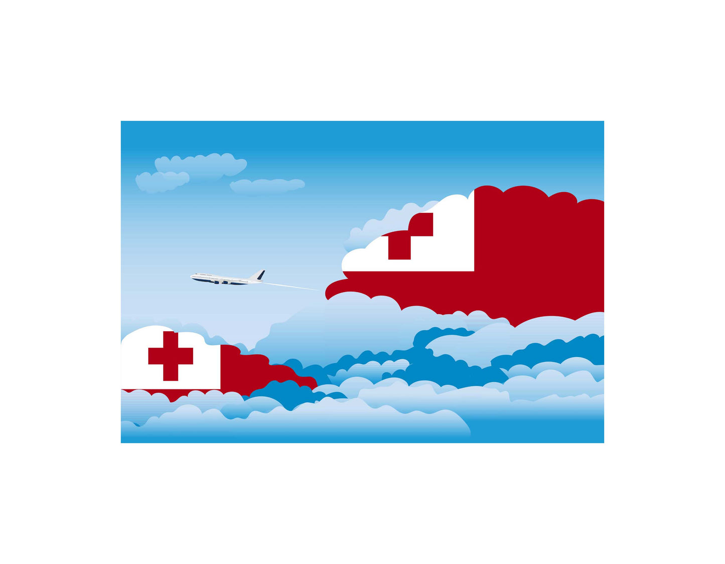 Tonga Airplane Day Clouds Vector Illustration | Travel & Aviation Sky Scene