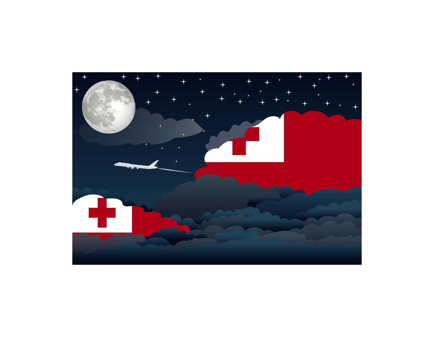 Tonga Airplane Night Clouds Vector Illustrations | Aviation Night Sky Collection