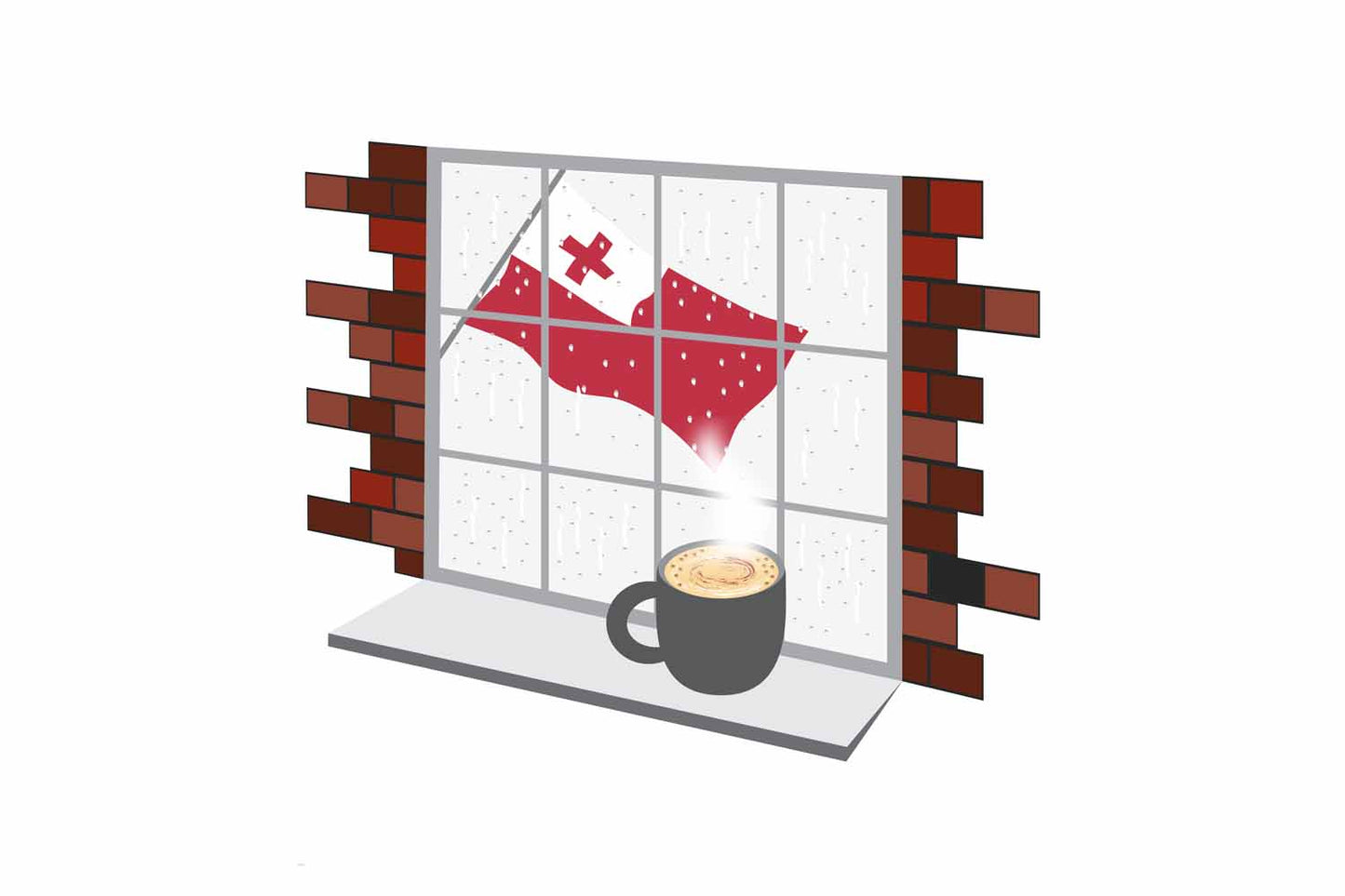Tonga Coffee Rain Window Vector Illustration | Cozy Café Scene