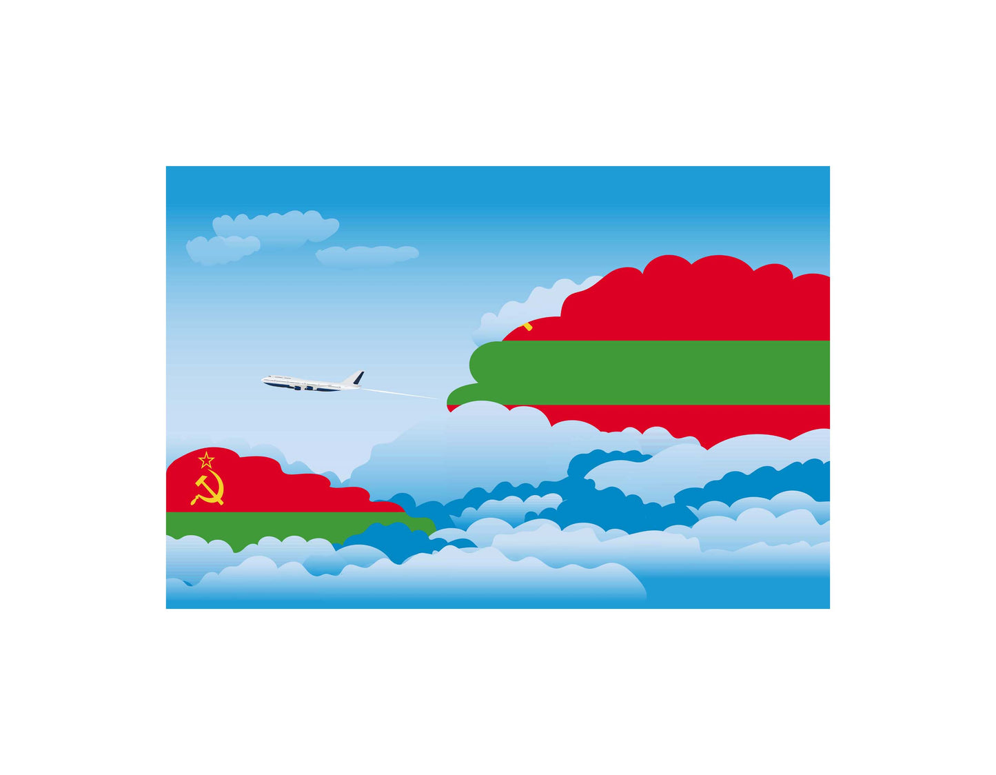 Transnistria Airplane Day Clouds Vector Illustration | Travel & Aviation Sky Scene