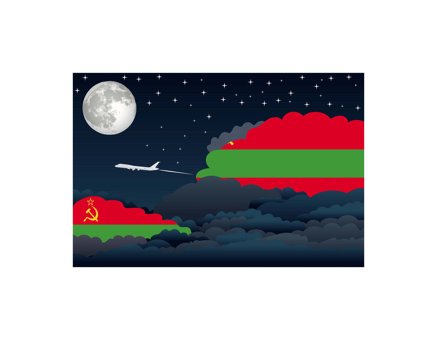 Transnistria Airplane Night Clouds Vector Illustrations | Aviation Night Sky Collection