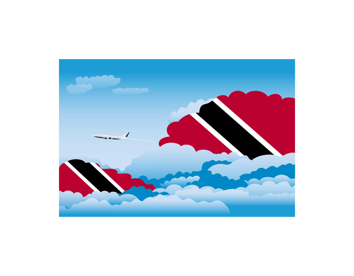 Trinidad and Tobago Airplane Day Clouds Vector Illustration | Travel & Aviation Sky Scene