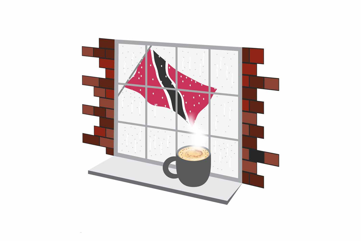 Trinidad and Tobago Coffee Rain Window Vector Illustration | Cozy Café Scene