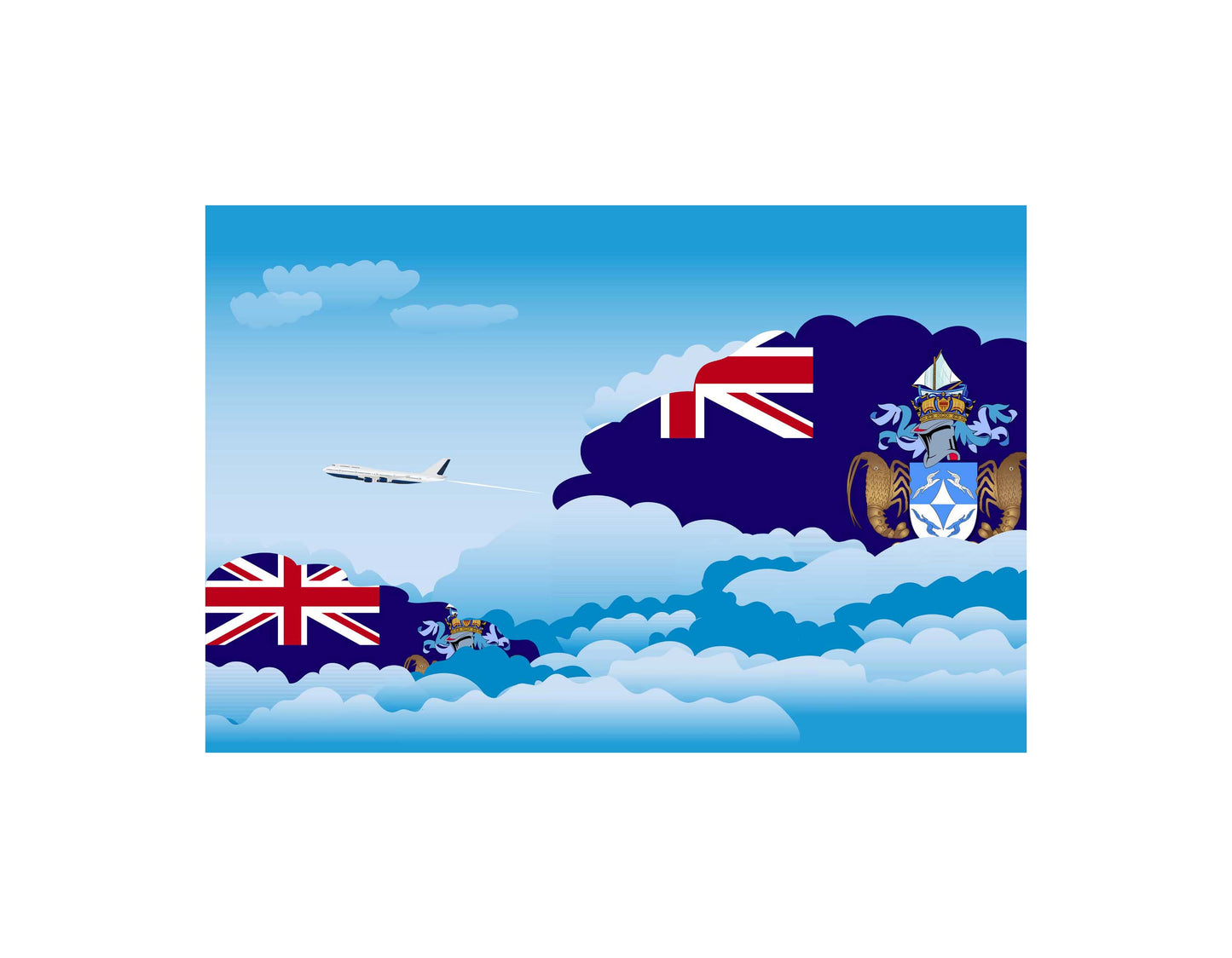 Tristan da Cunha Airplane Day Clouds Vector Illustration | Travel & Aviation Sky Scene
