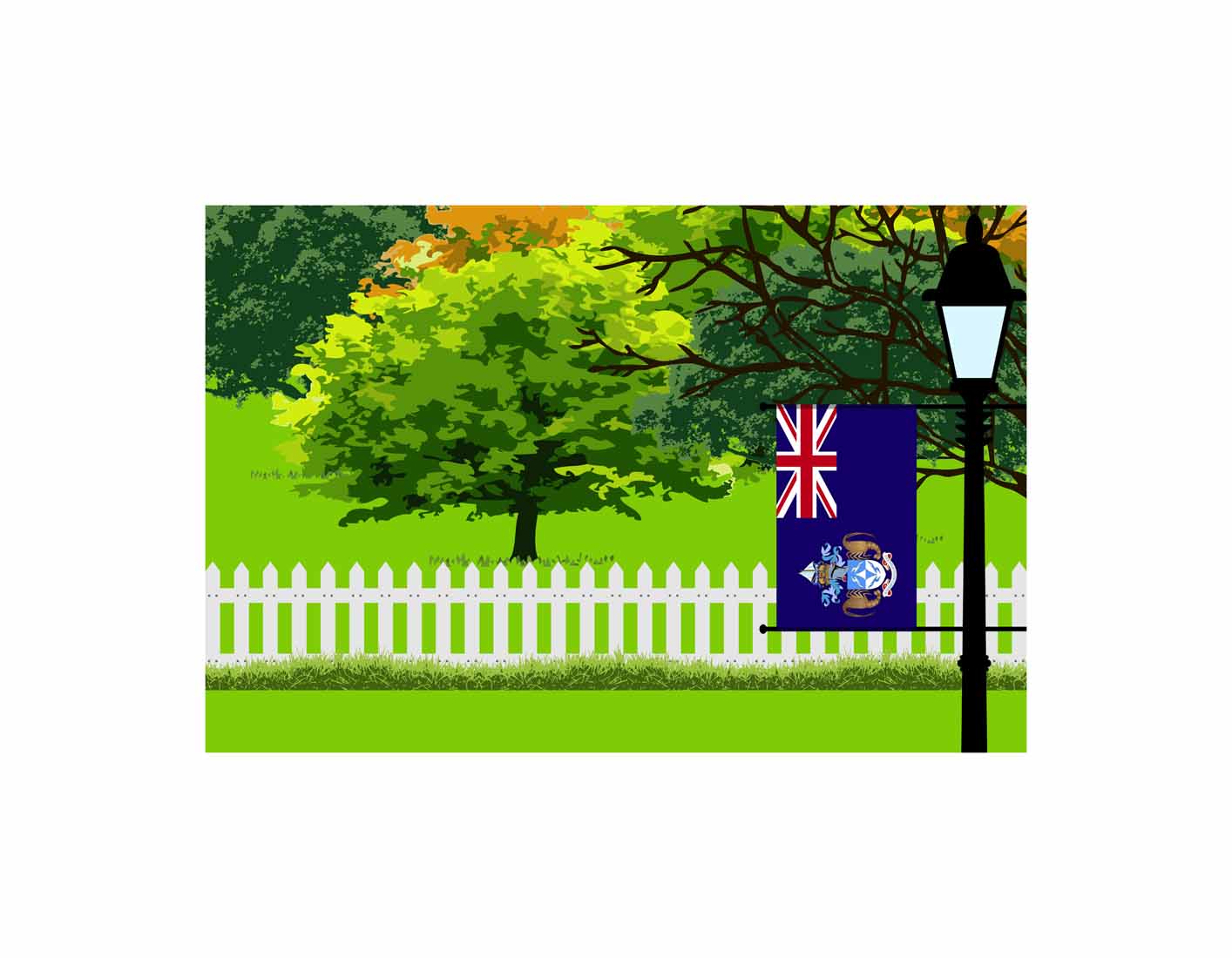 Tristan da Cunha Flag Trees Street Lamp Vector Illustration