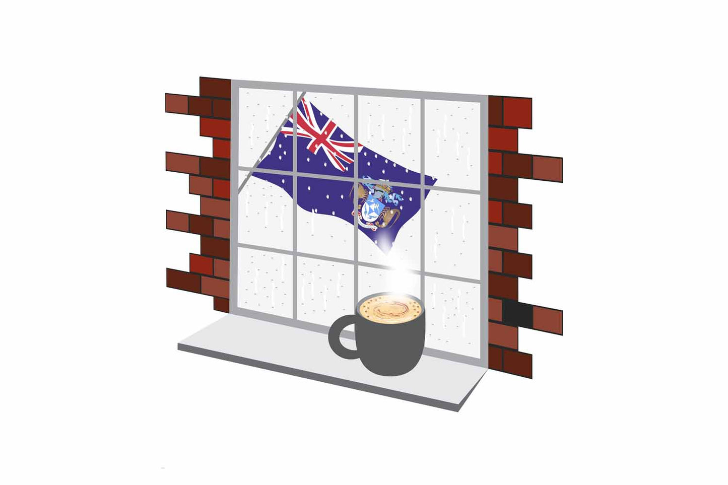 Tristan da Cunha Coffee Rain Window Vector Illustration | Cozy Café Scene