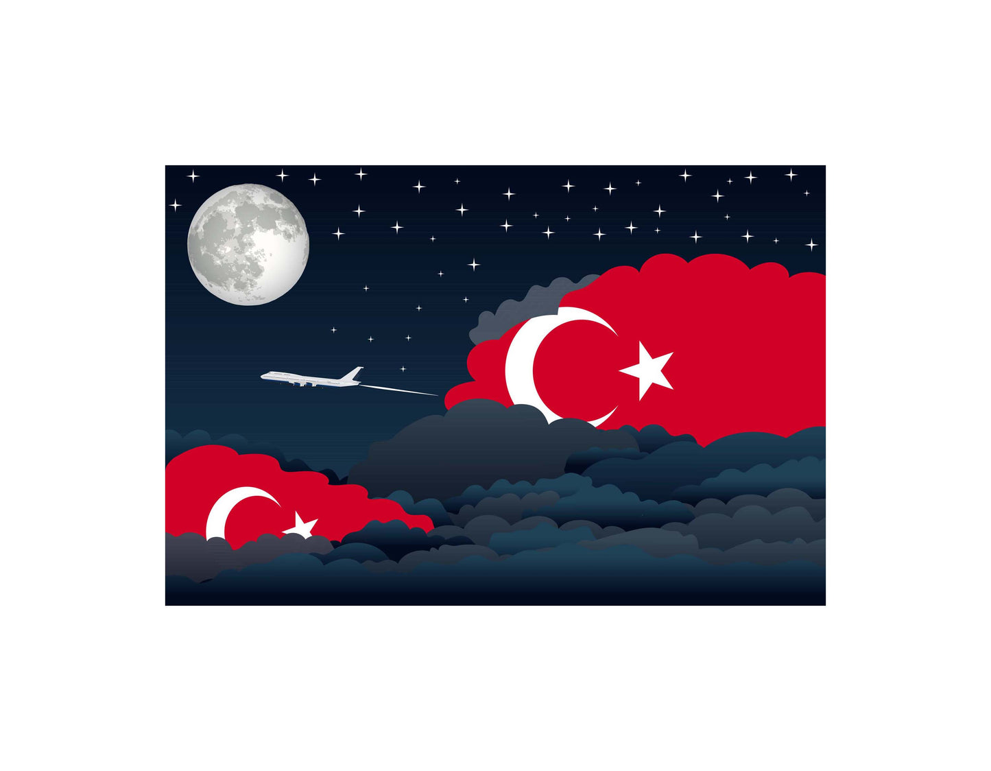 Turkey Airplane Night Clouds Vector Illustrations | Aviation Night Sky Collection
