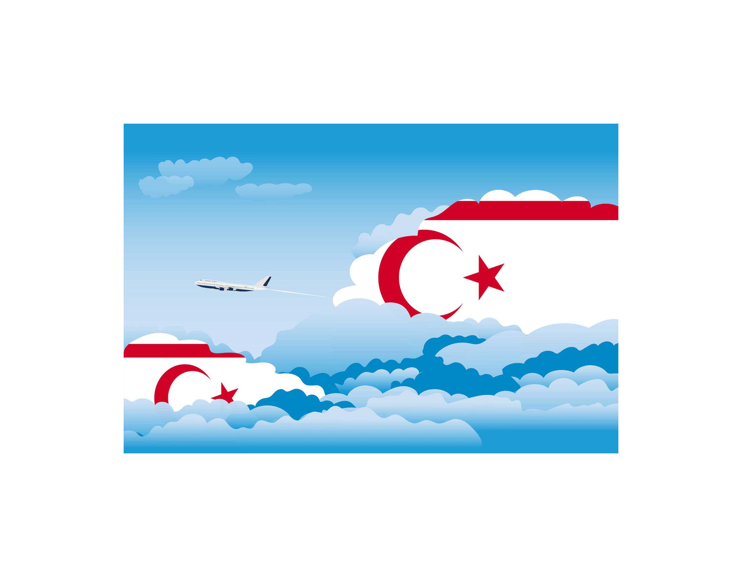 Turkish Republic of Northern Cyprus Airplane Day Clouds Vector Illustration | Travel & Aviation Sky Scene