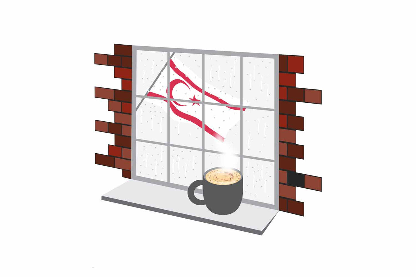Turkish Republic of Northern Cyprus Coffee Rain Window Vector Illustration | Cozy Café Scene