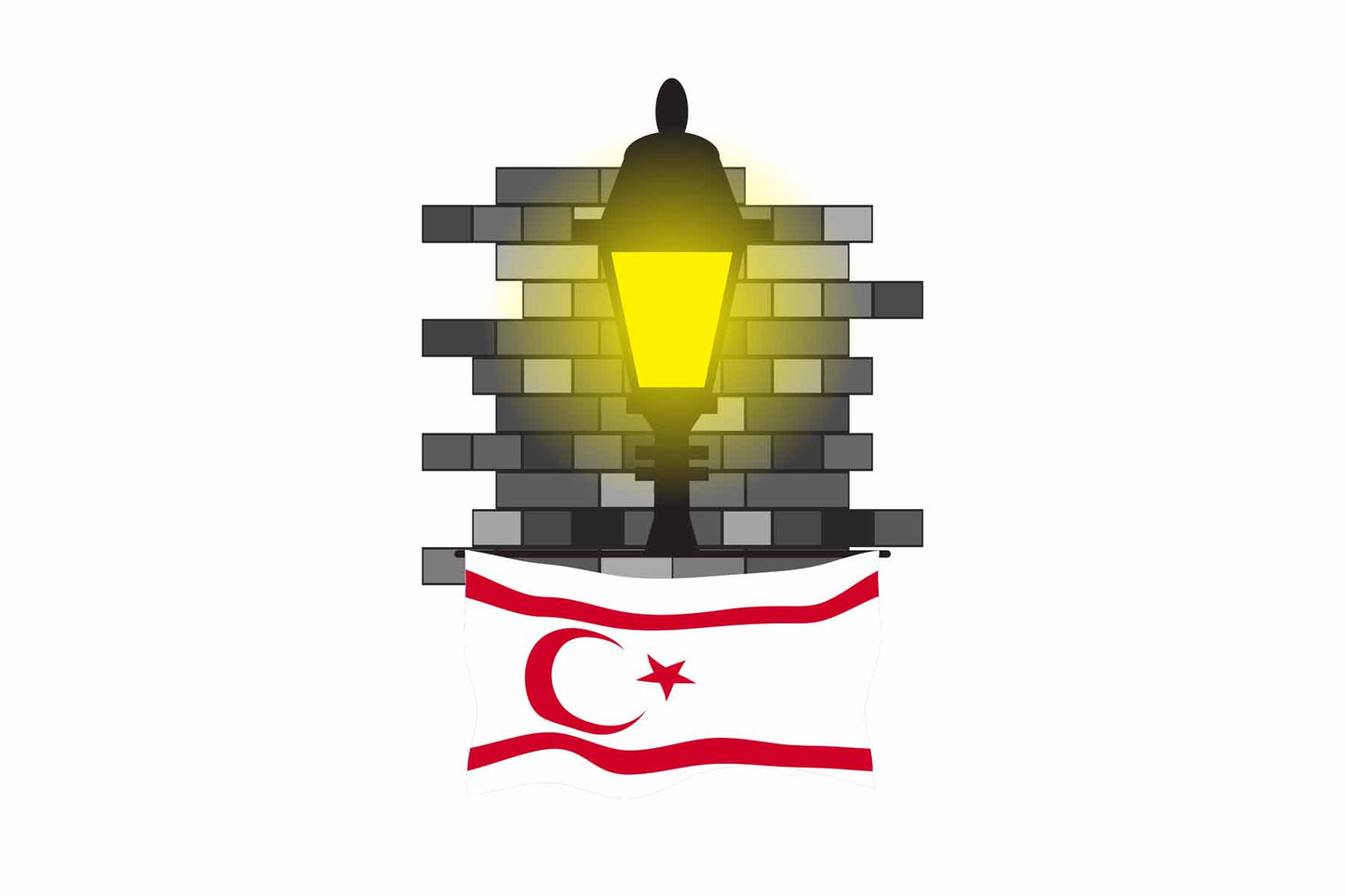 Turkish Republic of Northern Cyprus World Street Lamp Bricks Dark Night Vector Illustrations | Moonlit Urban Landscape Collection