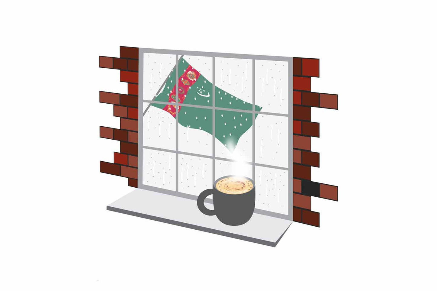 Turkmenistan Coffee Rain Window Vector Illustration | Cozy Café Scene