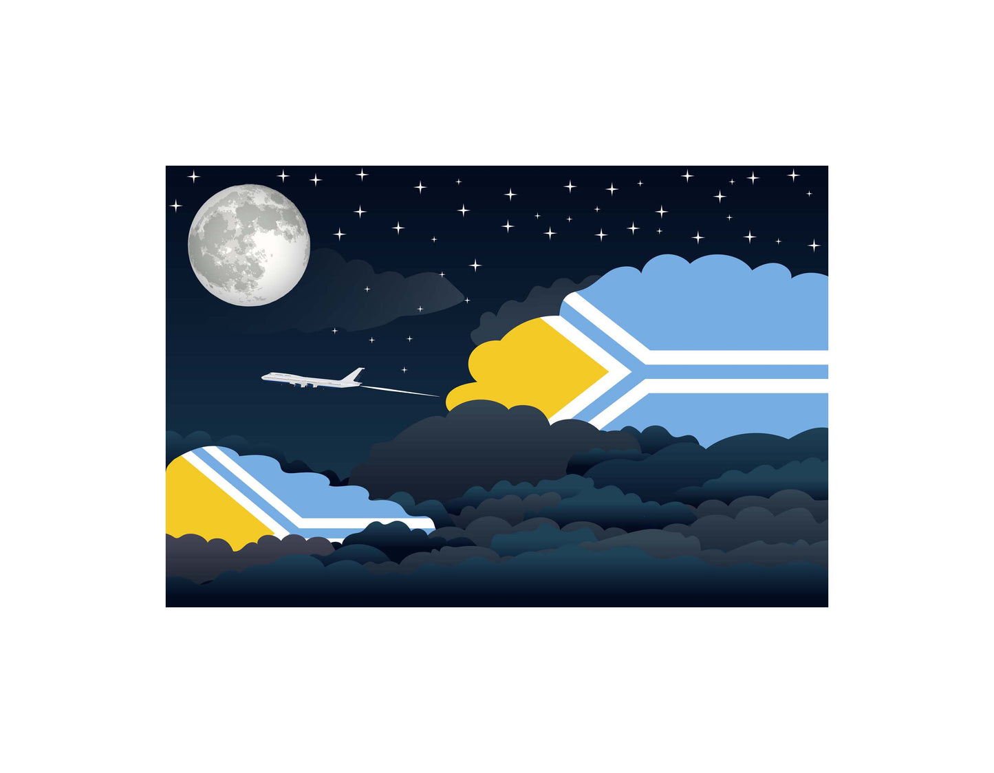 Tuva Airplane Night Clouds Vector Illustrations | Aviation Night Sky Collection