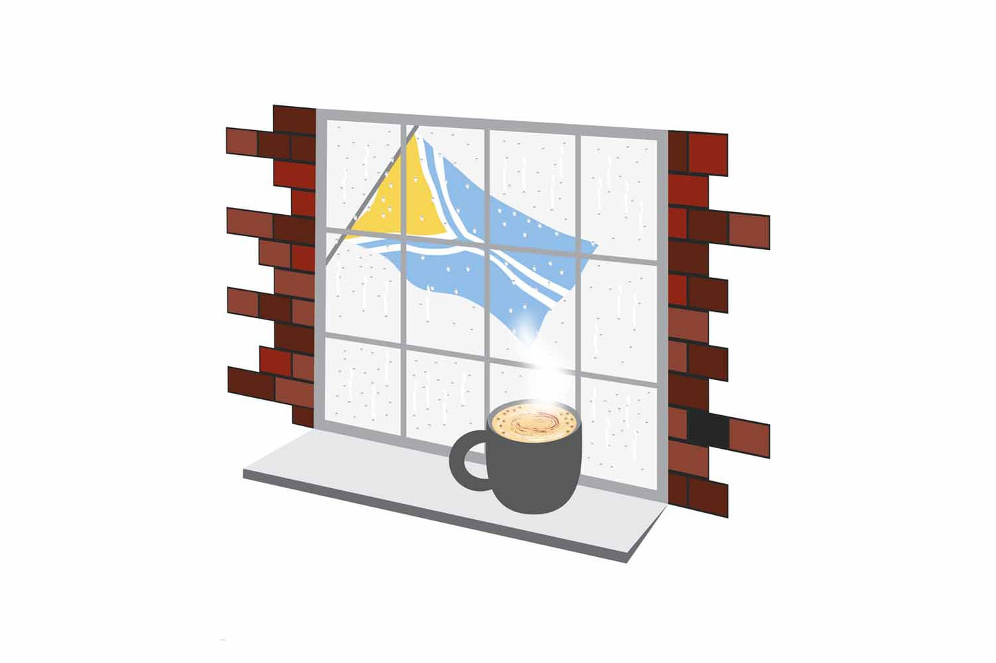 Tuva Coffee Rain Window Vector Illustration | Cozy Café Scene