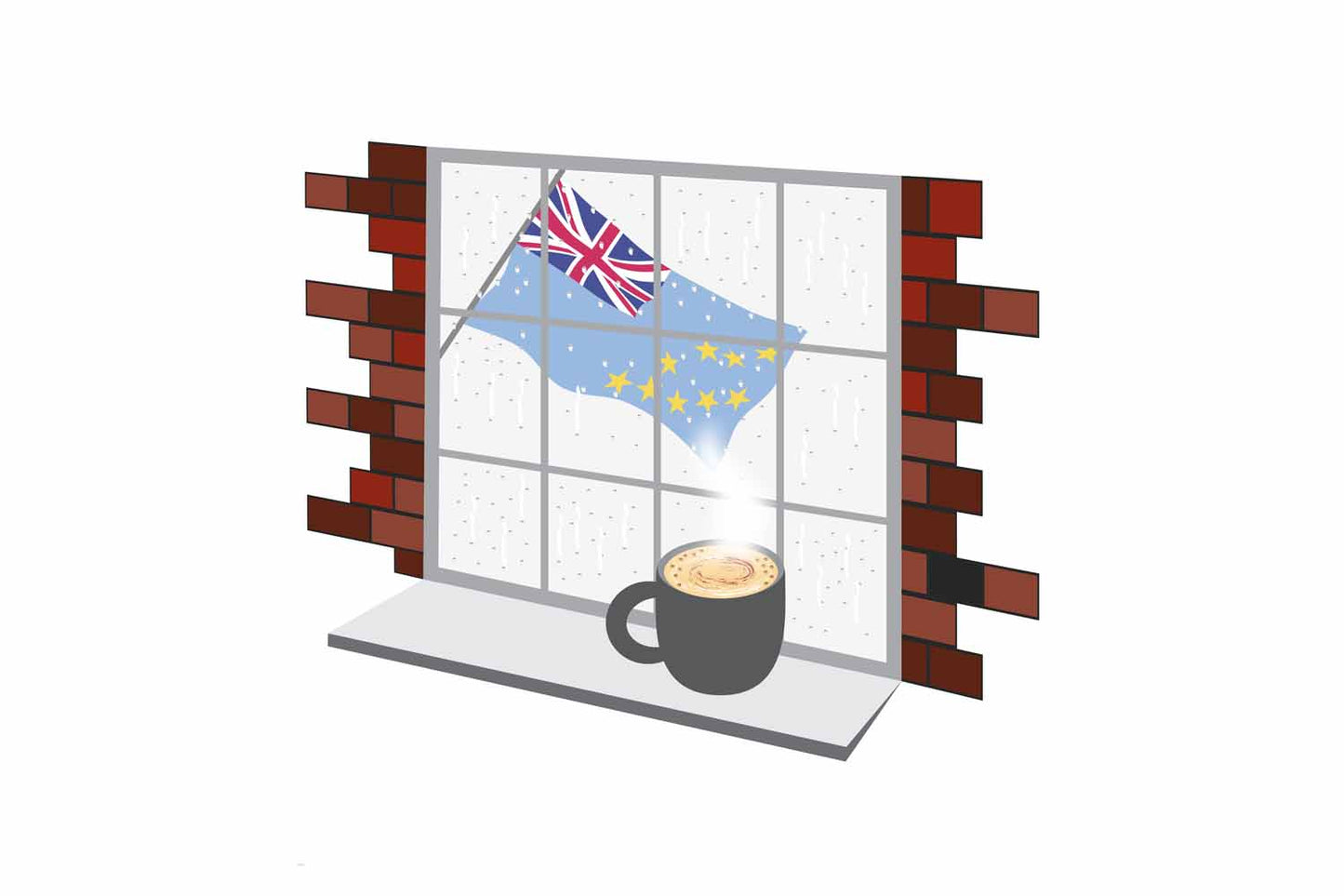 Tuvalu Coffee Rain Window Vector Illustration | Cozy Café Scene