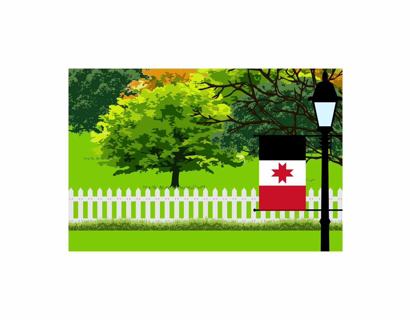 Udmurtia Home Town Trees Landscape Moon Night Vector Illustrations