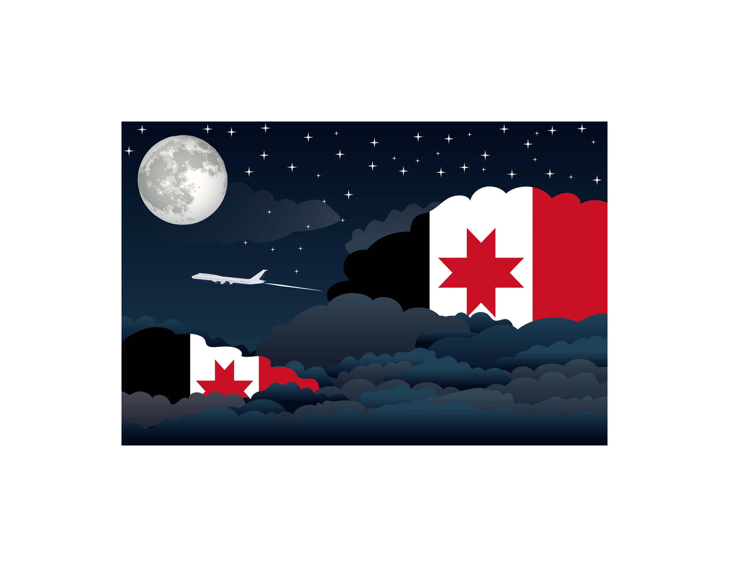 Udmurtia Airplane Night Clouds Vector Illustrations | Aviation Night Sky Collection