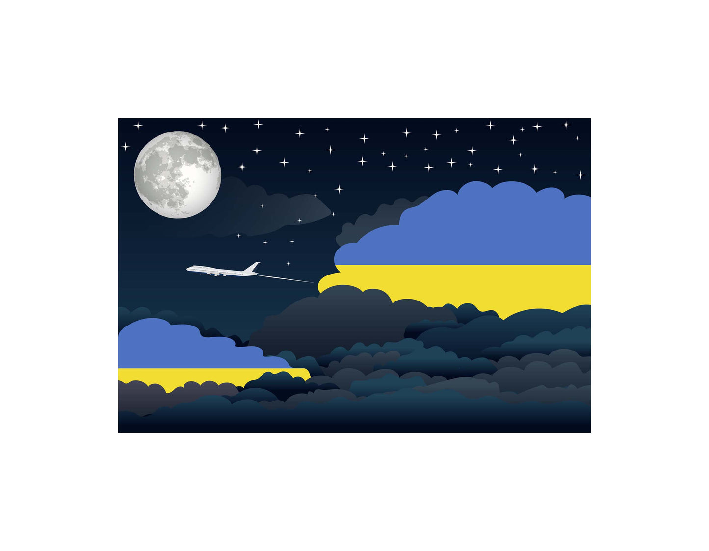 Ukraine Night Clouds Airplane Airport Flight Vector Illustration