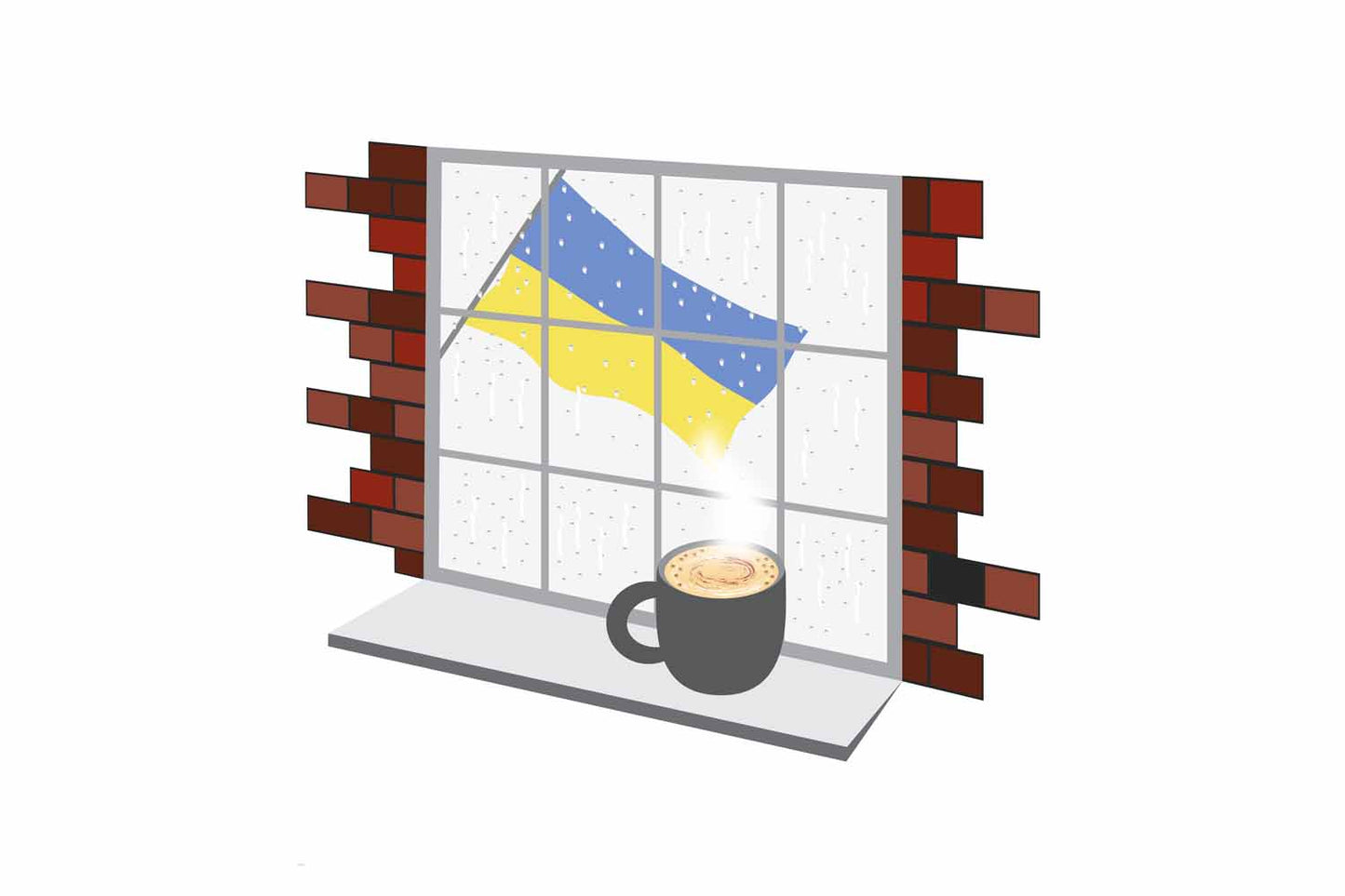 Ukraine Coffee Rain Window Vector Illustration | Cozy Café Scene
