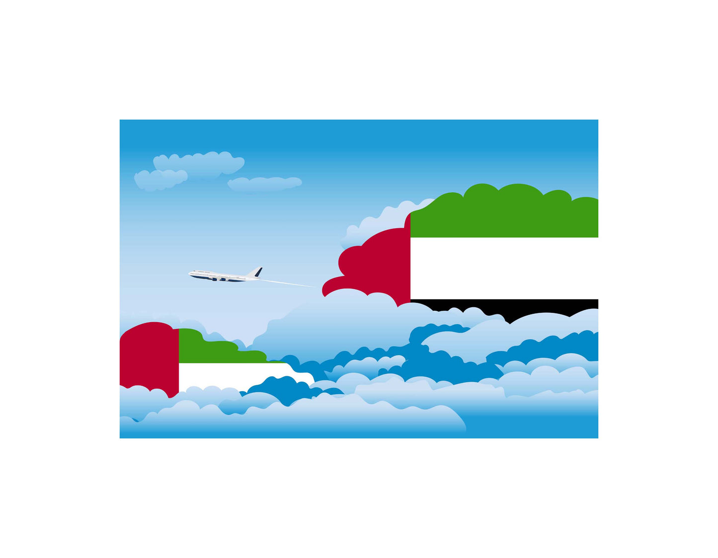 United Arab Emirates Airplane Day Clouds Vector Illustration | Travel & Aviation Sky Scene